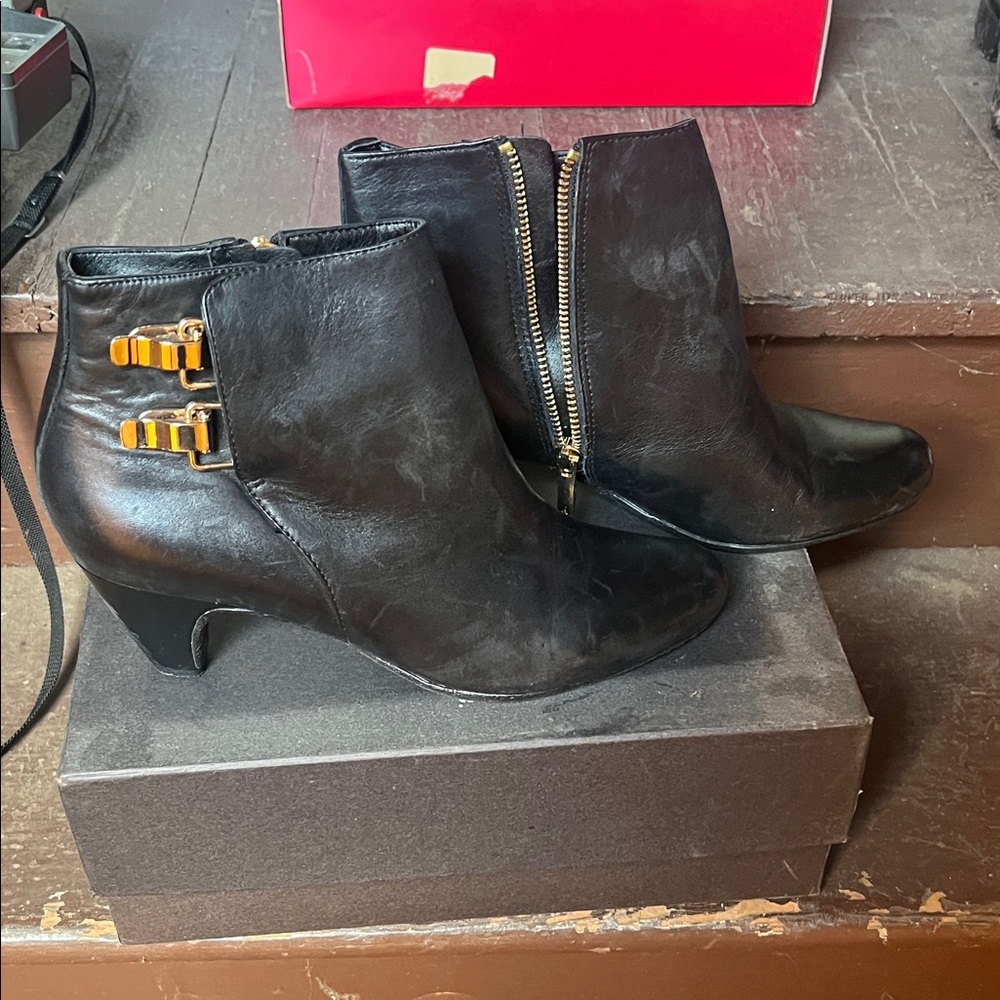 Sam Edelman Black Ankle Booties with Gold Buckles